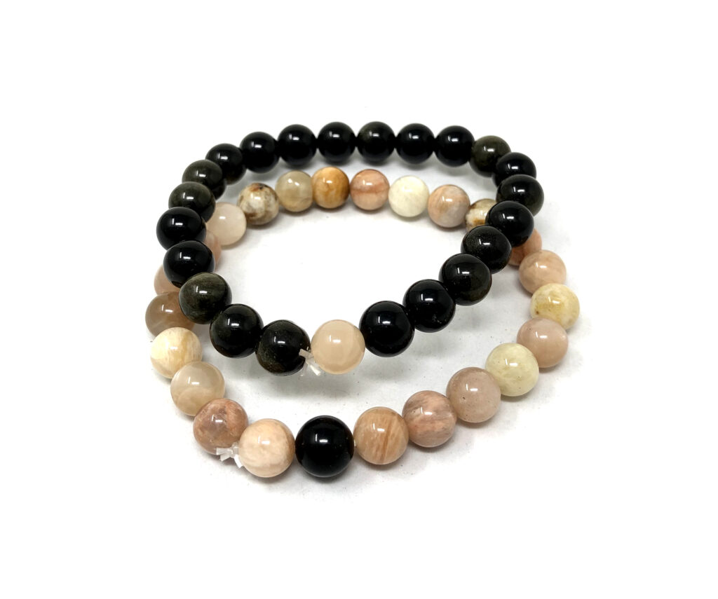 Shreyshti Combo Couple Bracelet Black Onyx Peach Moonstone Beads