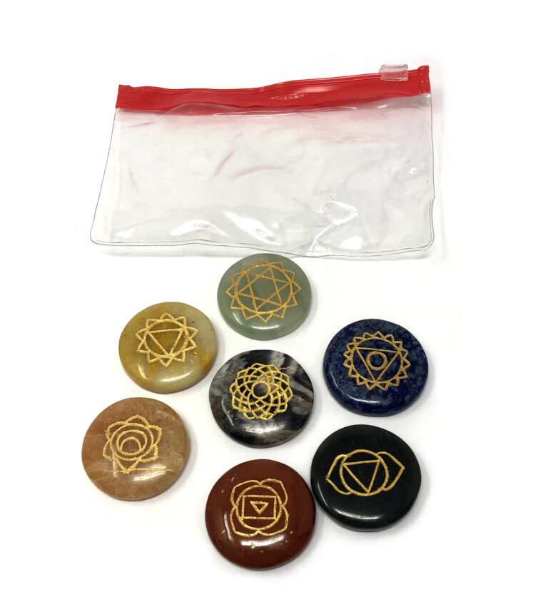 Shreyshti Palm Stones 7 Chakra Engraved Round (set of 7) approx 1 inch