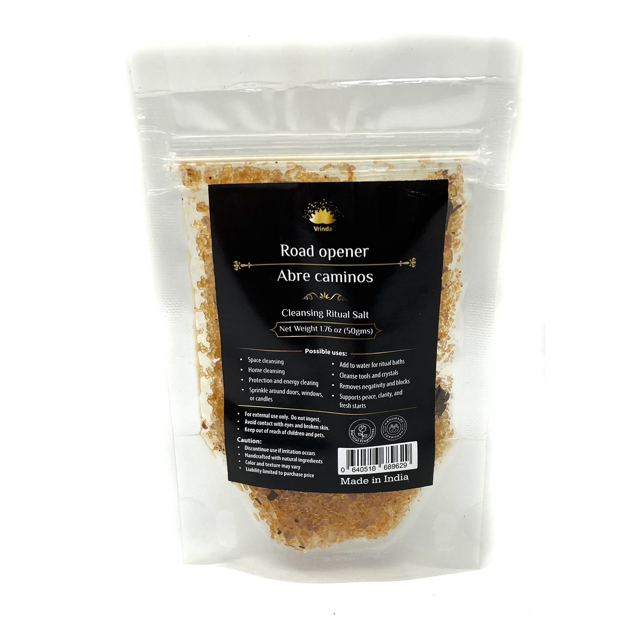 Shreyshti Cleansing Ritual Salt Road Opener, 50g stand able pouch, a combination of salts, fragrances and herbs for space clearing and cleansing, anoint candles and cleansing tools or crystals