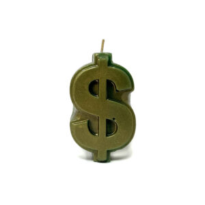 Shreyshti Designer / Decorative Candle Dollar Green with Golden touch approx. 3.25" for spell, wiccan, pagan, rituals, reiki, religious purposes.