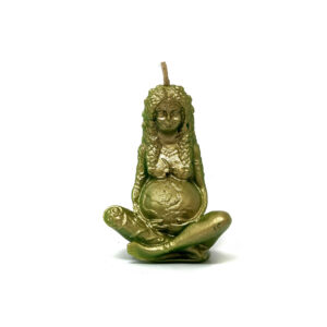 Shreyshti Designer / Decorative Candle Mother Gaia/Earth Green with Golden touch approx. 3" for spell, wiccan, pagan, rituals, reiki, religious purposes.