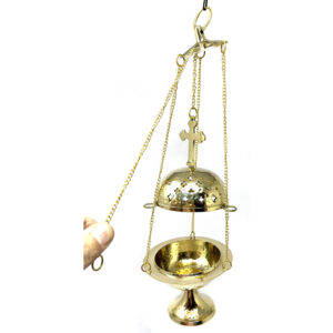 Shreyshti Brass Chain Hanging Burner Cross, hammered approx. 7" for charcoal, cones etc.