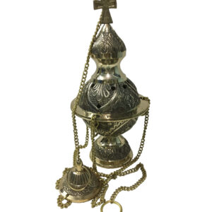 Shreyshti Brass Chain Hanging Burner Cross, approx. 9.5" for charcoal, cones etc.