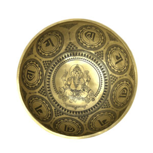 Shreyshti Brass Singing Bowl, Handmade and carved, approx. 10" Design Lord Ganesha 1