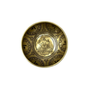 Shreyshti Brass Singing Bowl, Handmade and carved, approx. 5" Design Lord Ganesha 1