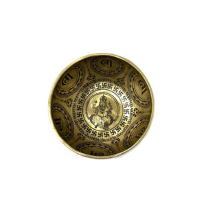 Shreyshti Brass Singing Bowl, Handmade and carved, approx. 5" Design Lord Ganesha 2