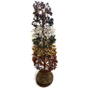 Shreyshti Tree 7 Chakra approx. 3000 chips, Copper Wire, Wooden base, approx. 32 inches