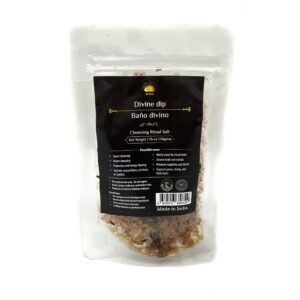Shreyshti Cleansing Ritual Salt Divine Dip, 50g stand able pouch, a combination of salts, fragrances and herbs for space clearing and cleansing, anoint candles and cleansing tools or crystals