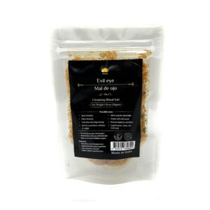 Shreyshti Cleansing Ritual Salt Evil Eye, 50g stand able pouch, a combination of salts, fragrances and herbs for space clearing and cleansing, anoint candles and cleansing tools or crystals