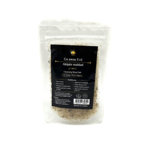 Shreyshti Cleansing Ritual Salt Go Away Evil, 50g stand able pouch, a combination of salts, fragrances and herbs for space clearing and cleansing, anoint candles and cleansing tools or crystals