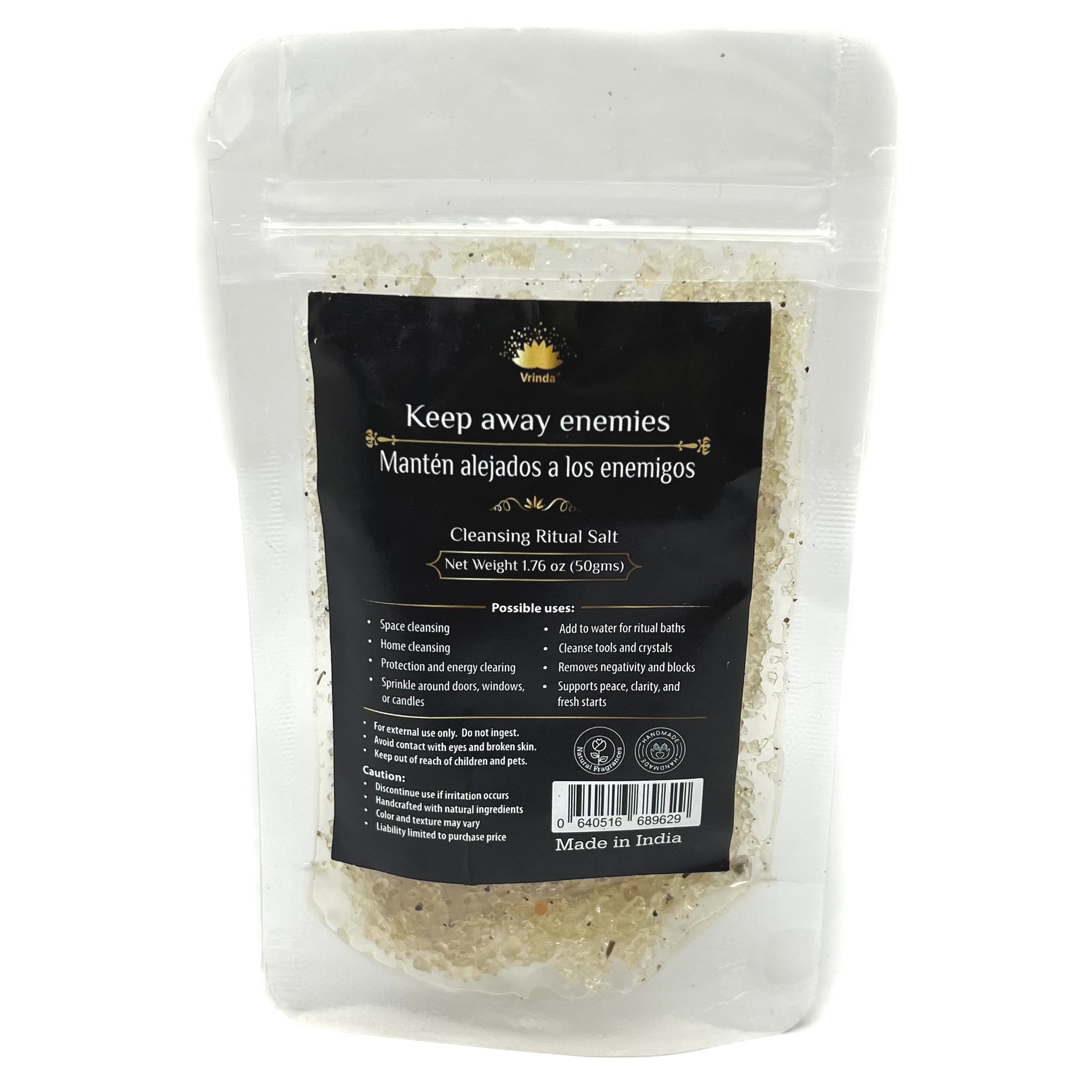 Shreyshti Cleansing Ritual Salt Keep Away Enemies, 50g stand able pouch, a combination of salts, fragrances and herbs for space clearing and cleansing, anoint candles and cleansing tools or crystals
