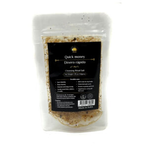Shreyshti Cleansing Ritual Salt Quick Money, 50g stand able pouch, a combination of salts, fragrances and herbs for space clearing and cleansing, anoint candles and cleansing tools or crystals