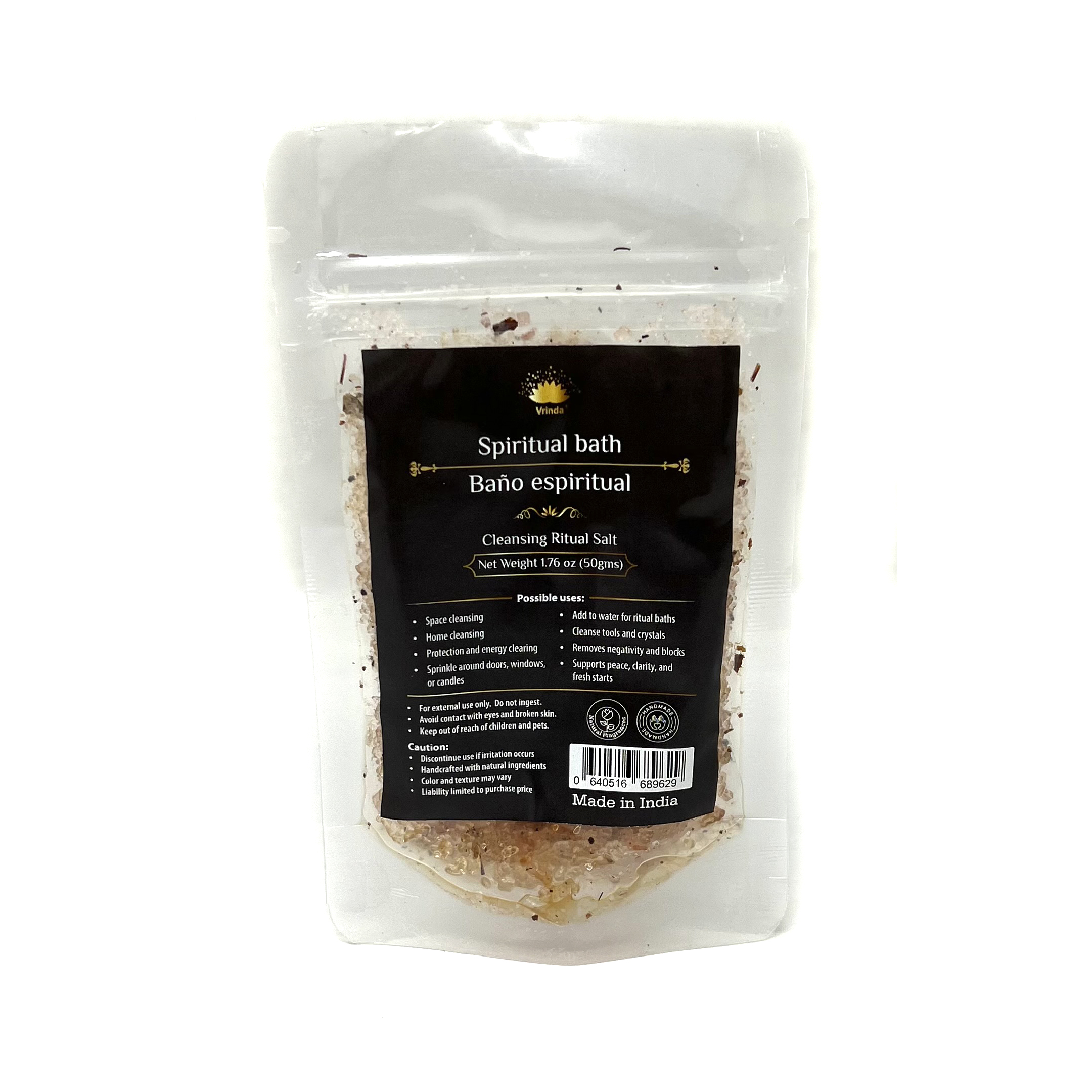 Shreyshti Cleansing Ritual Salt Spiritual Bath, 50g stand able pouch, a combination of salts, fragrances and herbs for space clearing and cleansing, anoint candles and cleansing tools or crystals